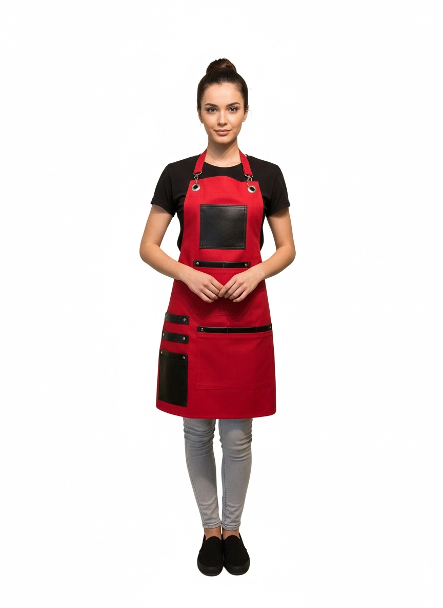 Deri Detaylı Trend Askılı Barista Önlük