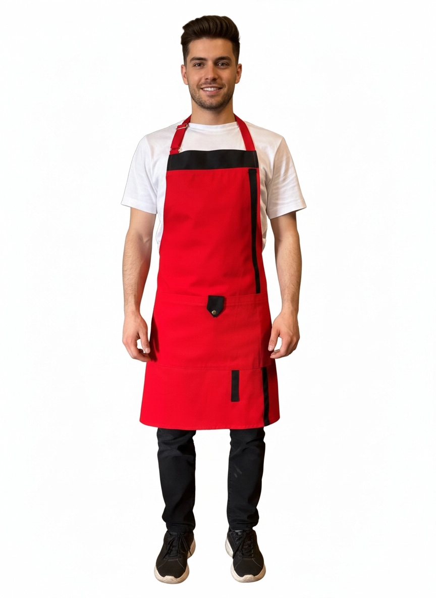 Kırmızı Boyundan Askılı Mutfak,Garson,Barista Önlüğü