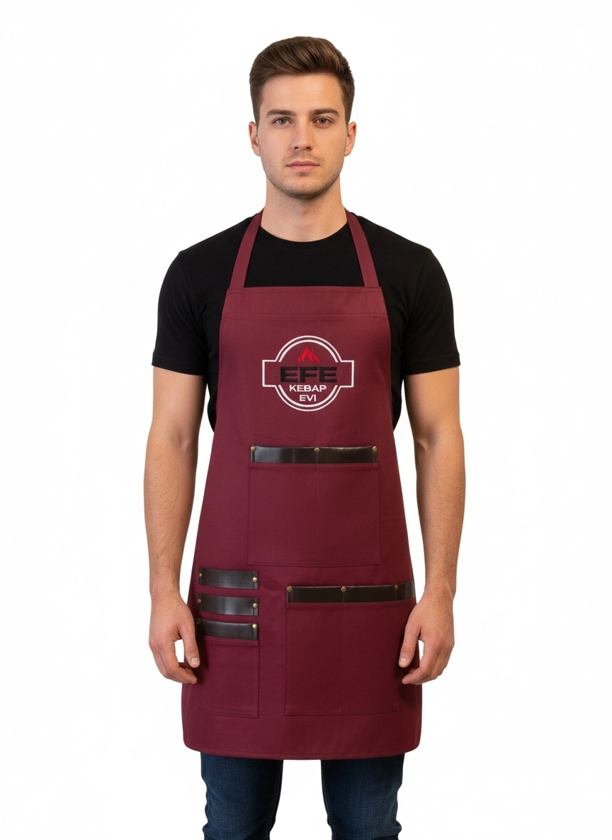 Bordo Deri Detaylı Askılı Trend Önlük