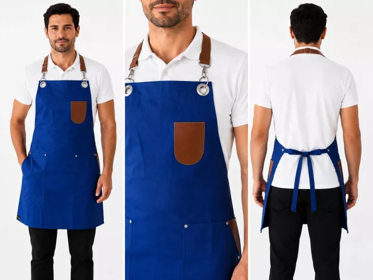 Sax Mavi Deri Detaylı Model Önlük