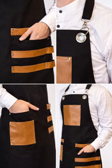 Trend Deri Cep Detaylı Chef Garson Önlükleri