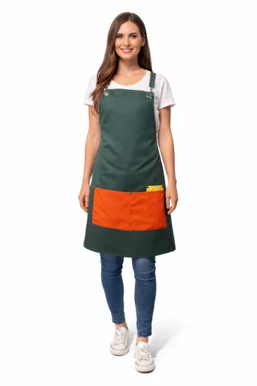 Trend Çapraz Askılı Koyu Yeşil Barista Garson Önlük