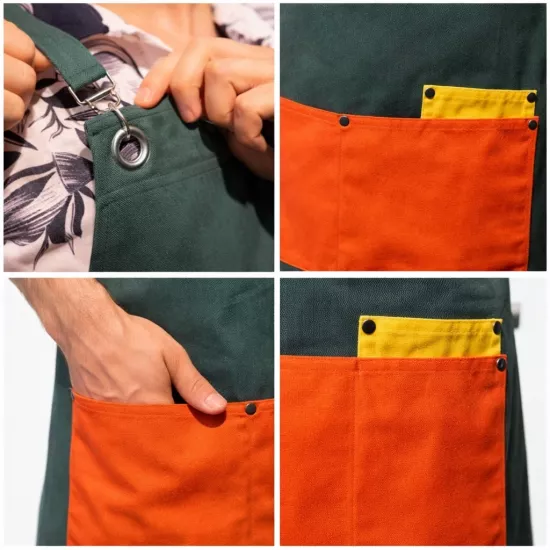 Trend Çapraz Askılı Koyu Yeşil Barista Garson Önlük