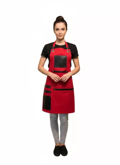 Deri Detaylı Trend Askılı Barista Önlük