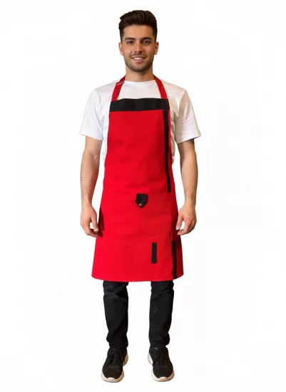 Kırmızı Boyundan Askılı Mutfak,Garson,Barista Önlüğü