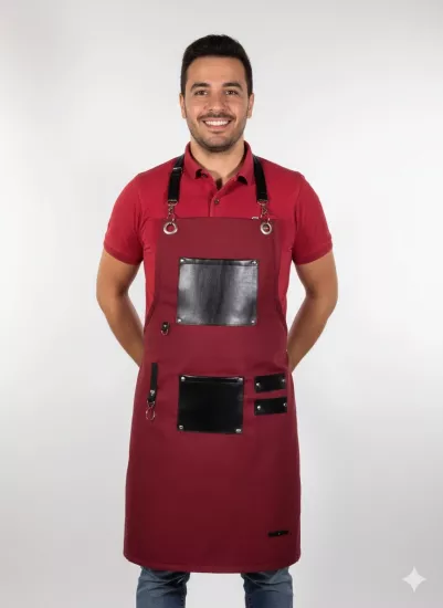 Trend Mutfak Önlük Renkli Deri Cepli Önlük