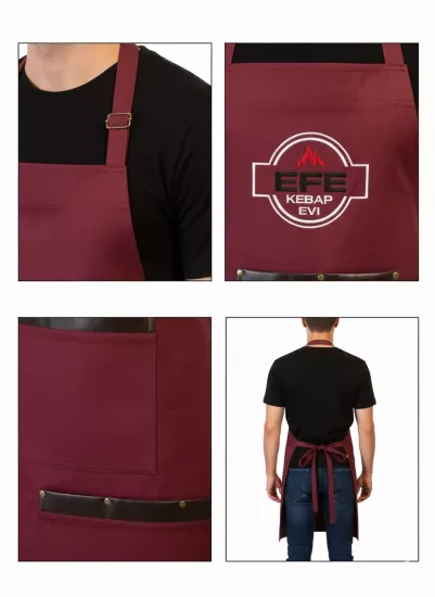 Bordo Deri Detaylı Askılı Trend Önlük