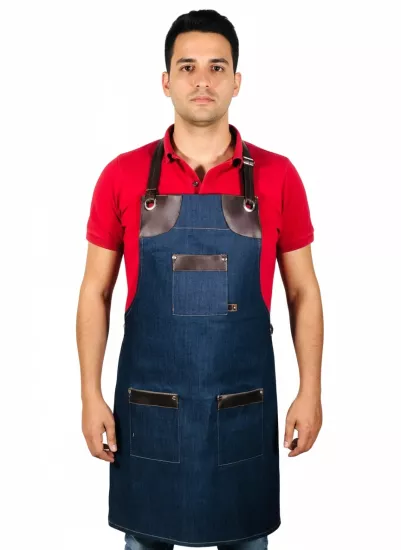 Deri Detaylı Kot Trend Önlük