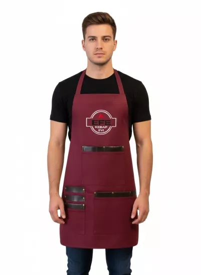 Bordo Deri Detaylı Askılı Trend Önlük
