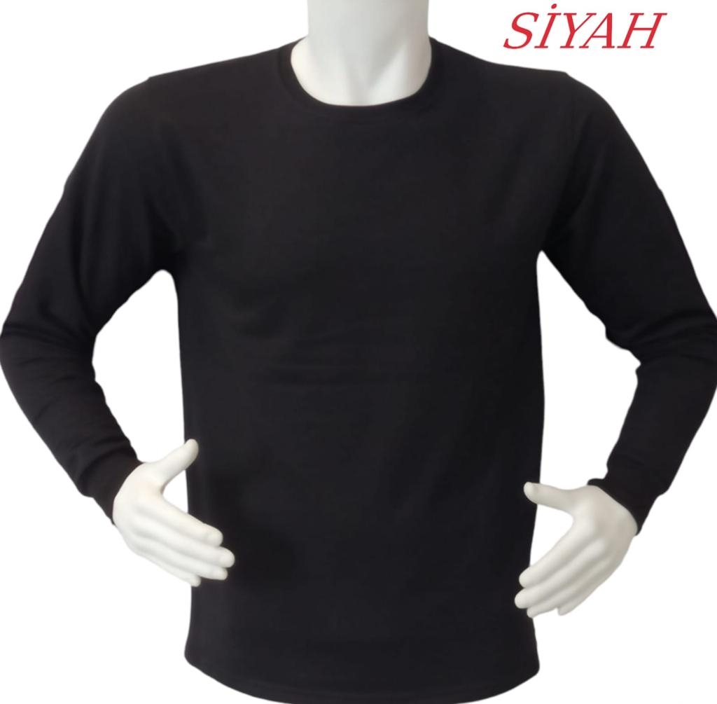 Sıfır Yaka Uzun Kollu T-Shirt